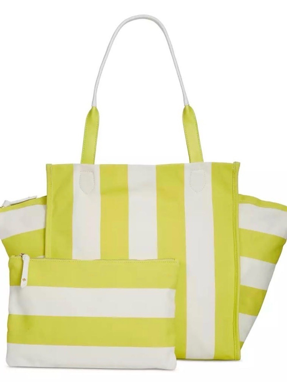 On 34th Cynthiah Large Lemon Lime Striped Canvas Tote Bag Set NWT
